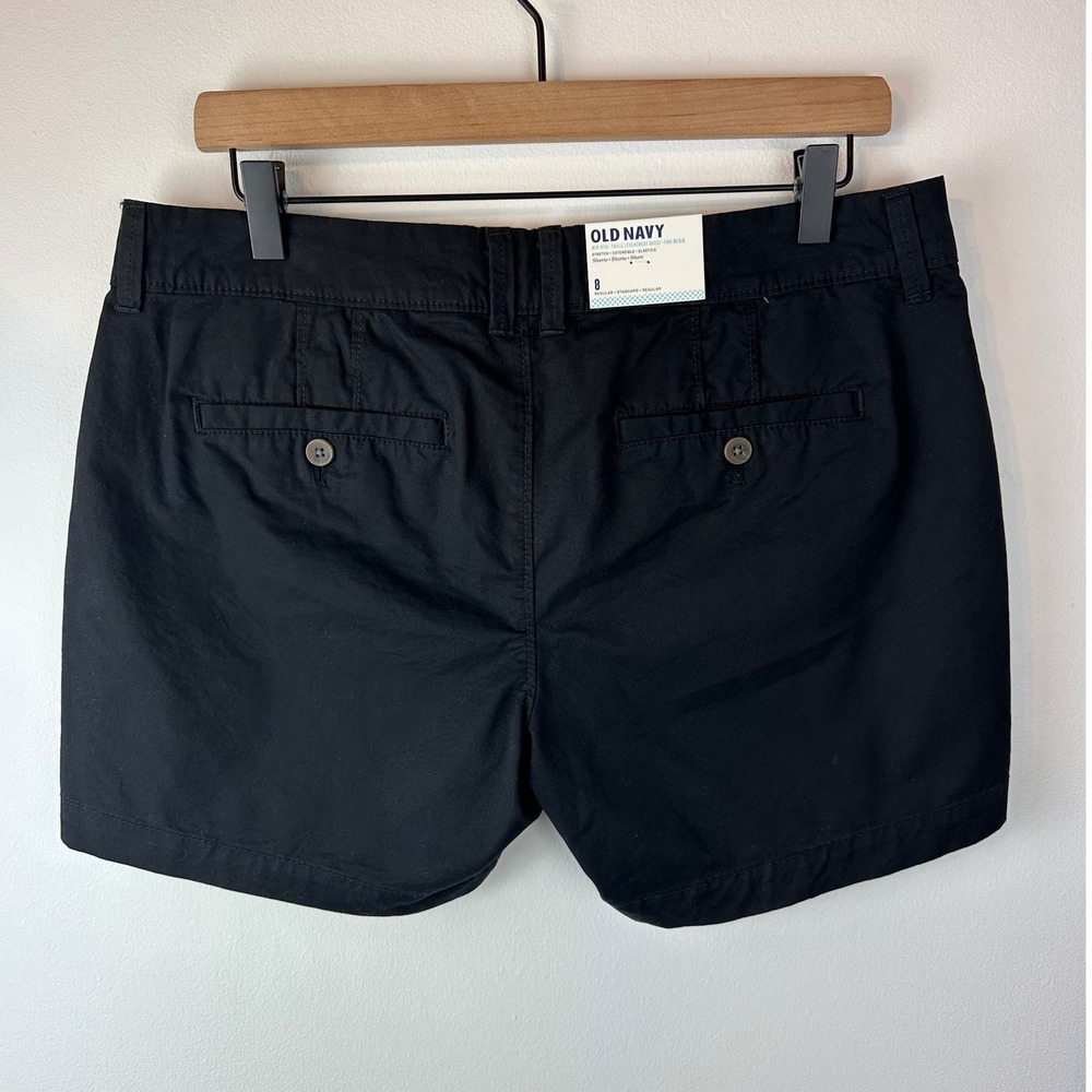 OLD NAVY Black Chino Mid-Rise Stretch Shorts Lightweight Travel Vacation NWT 8 - Picture 2 of 7